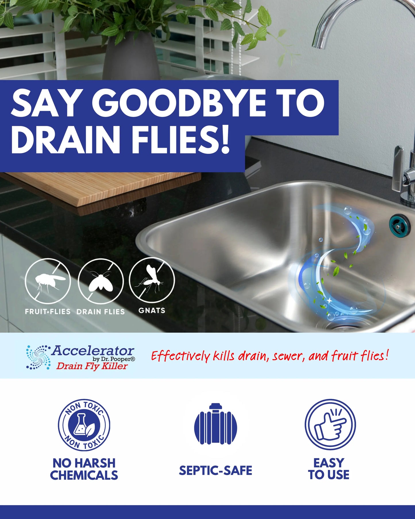 Drain Fly Killer by Dr. Pooper - Eliminates Gross Drain Flies & Sewer Flies in Sinks & Drains - No Harsh Chemicals & Made in USA