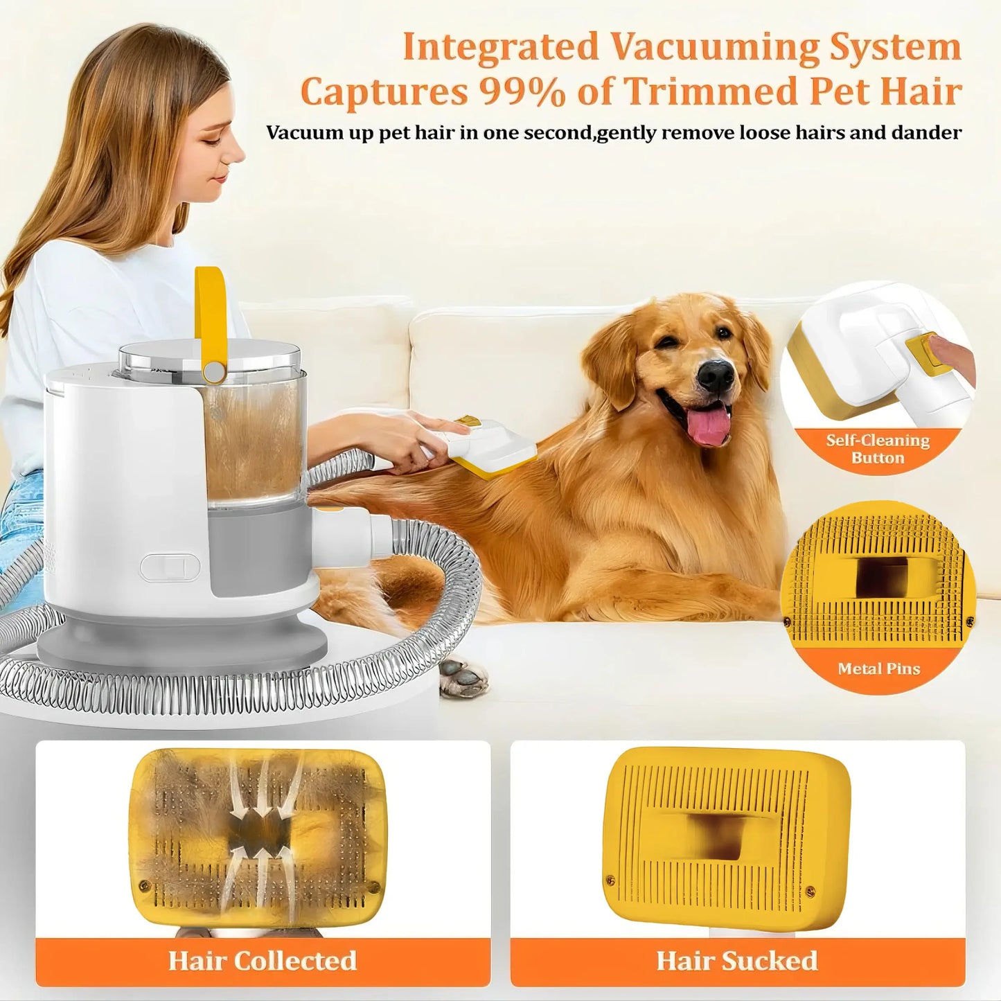 PUPPYOO 5-In-1 Dog Grooming Kit with 13000Pa Vacuum for Dogs & Cats, 1.5L Dust Cup, 4M Cord, Whisper-Quiet Operation, Adjustable Guard Combs, Hair Remover Roller