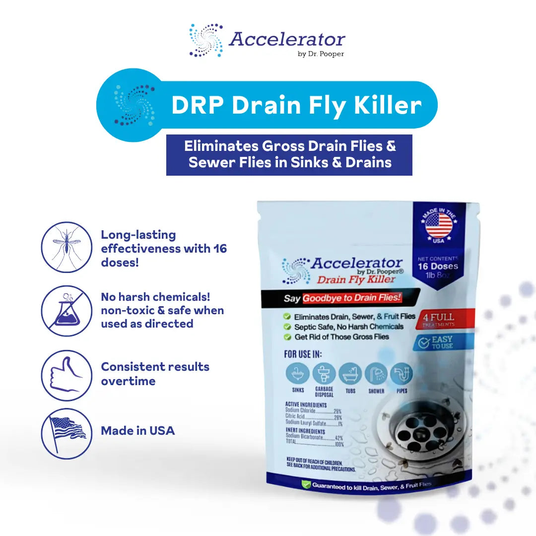 Drain Fly Killer by Dr. Pooper - Eliminates Gross Drain Flies & Sewer Flies in Sinks & Drains - No Harsh Chemicals & Made in USA