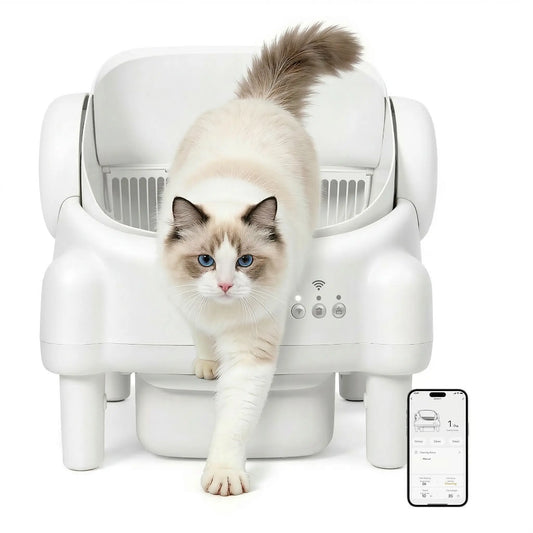 Best Seller | TAYACICY Open-Top Self - Cleaning Litter Box Smart Automatic with App Control for Multiple Cats Large-Capacity Large Waste Bin Cream White 10.5L Capacity Dual Safety Sensors Odor Control Includes 2 Roll Liners