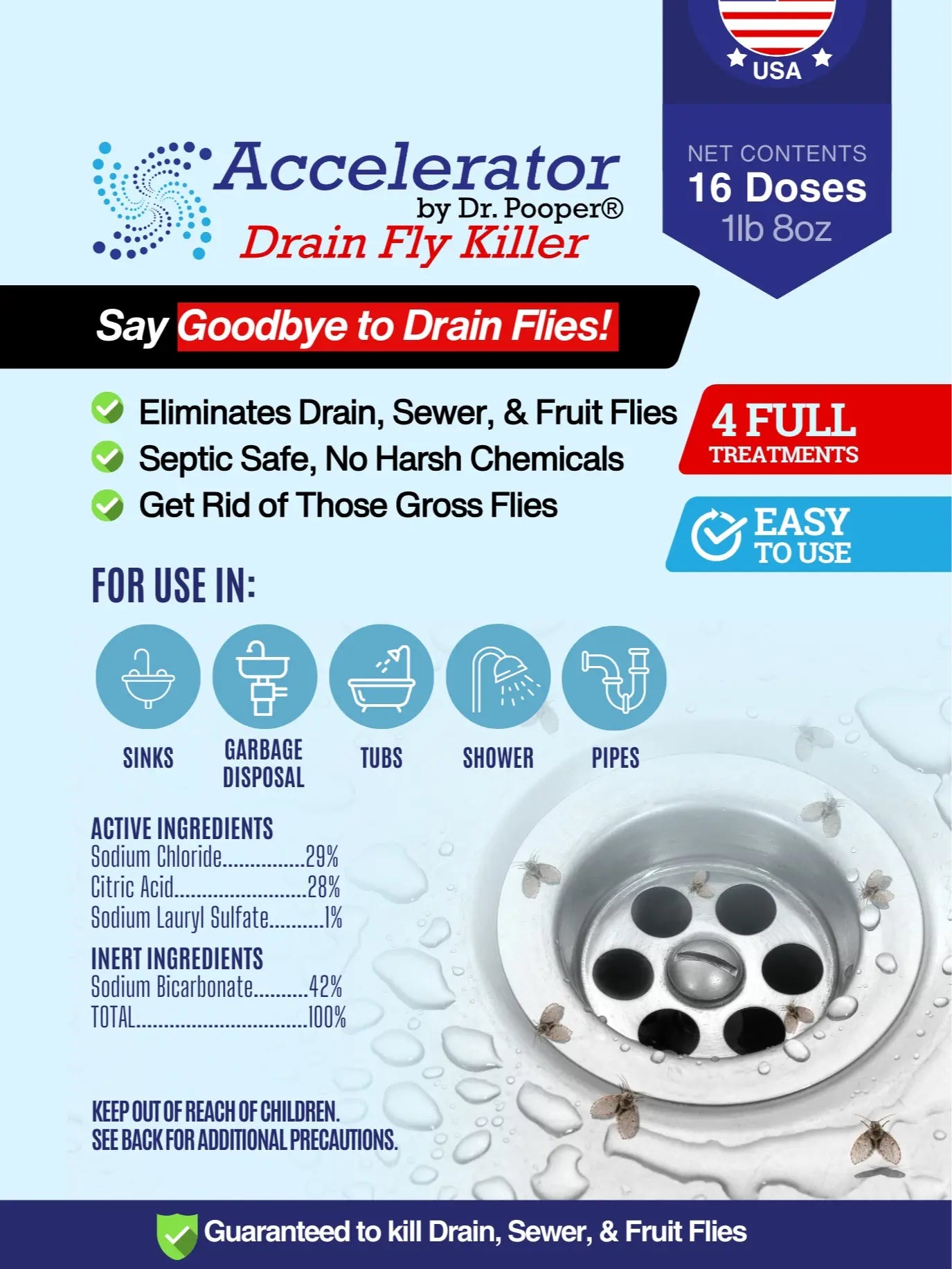 Drain Fly Killer by Dr. Pooper - Eliminates Gross Drain Flies & Sewer Flies in Sinks & Drains - No Harsh Chemicals & Made in USA