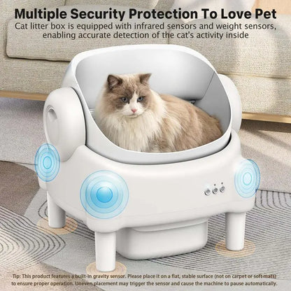 Best Seller | TAYACICY Open-Top Self - Cleaning Litter Box Smart Automatic with App Control for Multiple Cats Large-Capacity Large Waste Bin Cream White 10.5L Capacity Dual Safety Sensors Odor Control Includes 2 Roll Liners