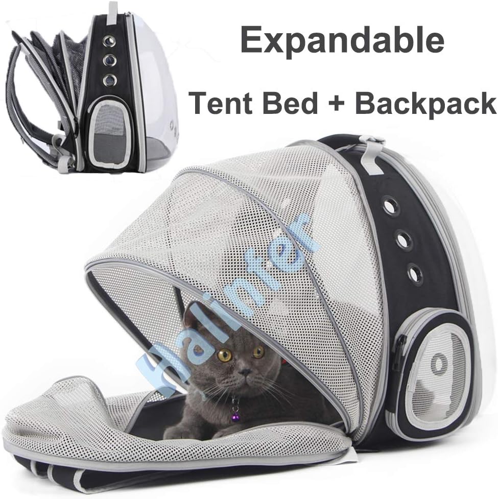 Back Expandable Cat Backpack Carrier, Fit up to 12 Lbs, Space Capsule Bubble Window Pet Carrier Backpack to Carry and Transport Cat Bunny Small Puppy