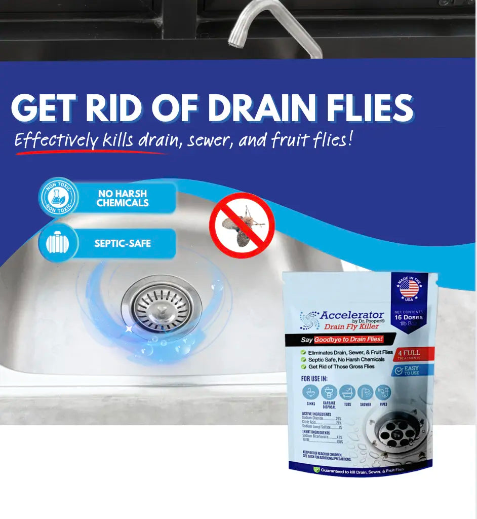 Drain Fly Killer by Dr. Pooper - Eliminates Gross Drain Flies & Sewer Flies in Sinks & Drains - No Harsh Chemicals & Made in USA
