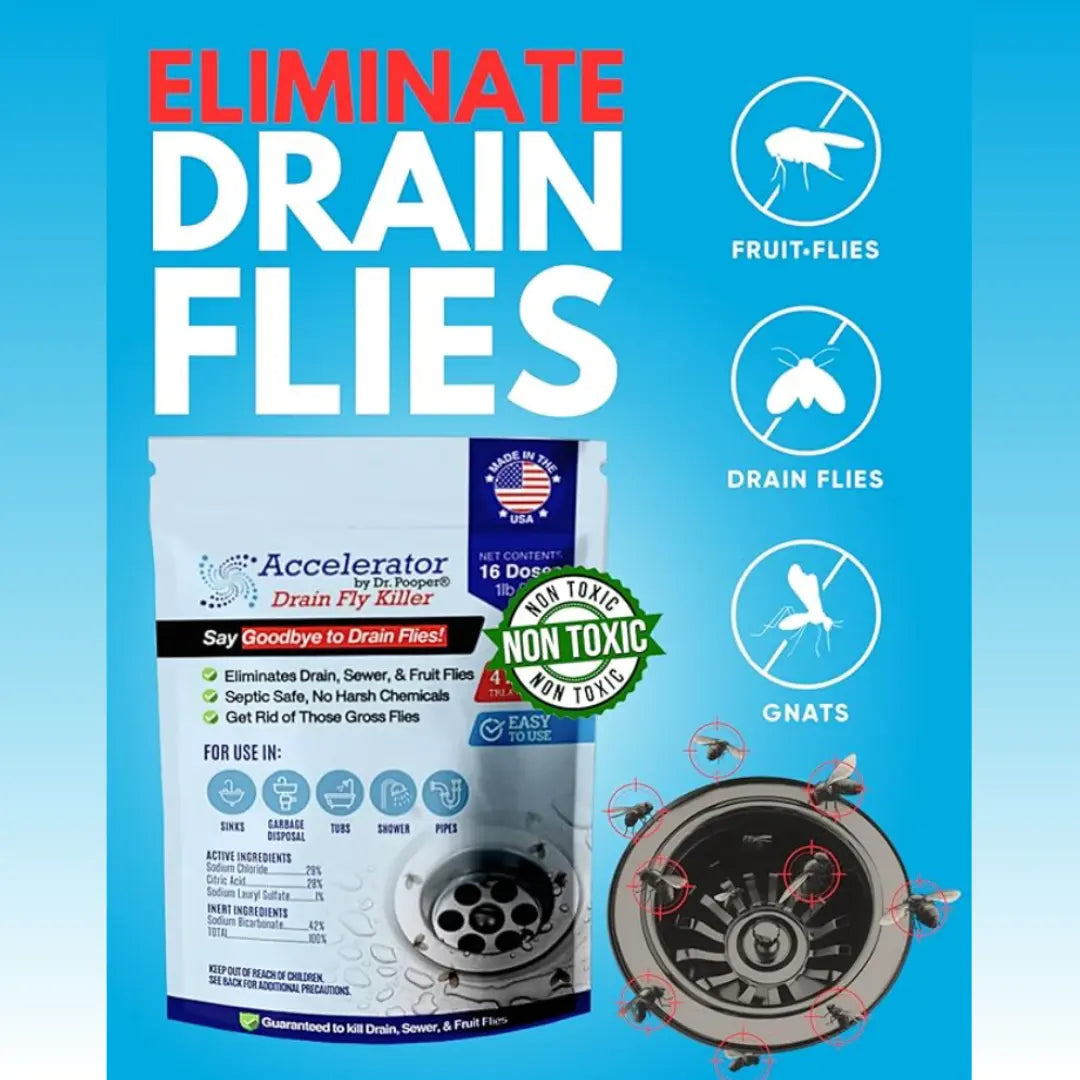 Drain Fly Killer by Dr. Pooper - Eliminates Gross Drain Flies & Sewer Flies in Sinks & Drains - No Harsh Chemicals & Made in USA