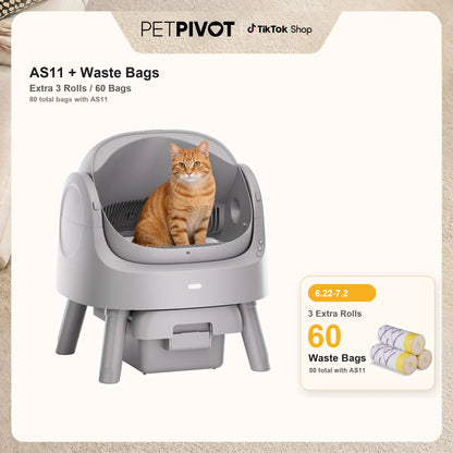 Petpivot Autoscooper 11 Open-Top Automatic Self-Cleaning Cat Litter Box, Limited-Time Extra 60 Waste Bags through July 2, 80 Total Bags