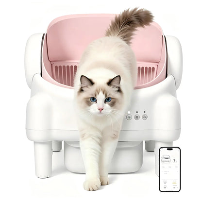 Best Seller | TAYACICY Open-Top Self - Cleaning Litter Box Smart Automatic with App Control for Multiple Cats Large-Capacity Large Waste Bin Cream White 10.5L Capacity Dual Safety Sensors Odor Control Includes 2 Roll Liners